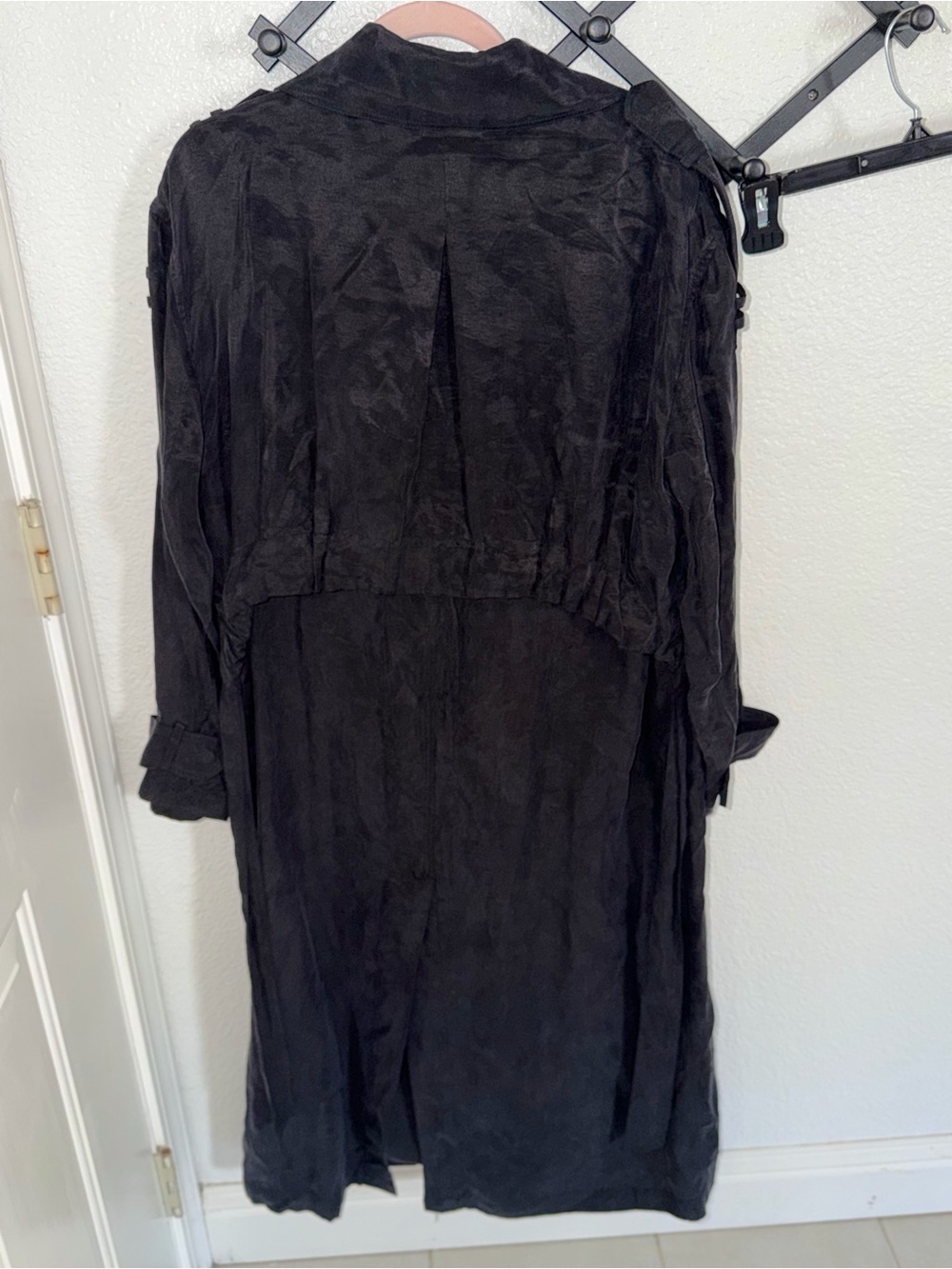 AllSaints Linnie Trench Coat Black Belted Long Double Breasted Coat Medium - Picture 6 of 6